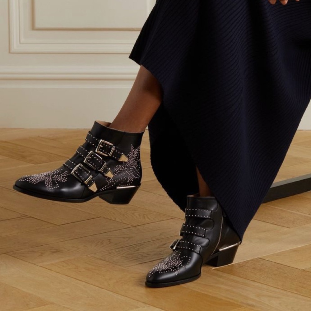Chloe Susana Silver Studded Black Ankle Boots